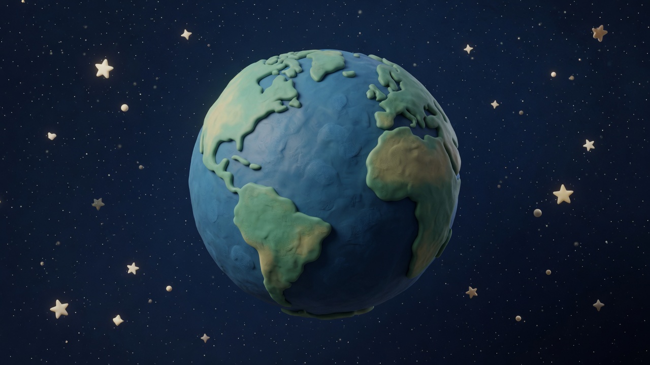 A planet made of clay, floating in a starfield