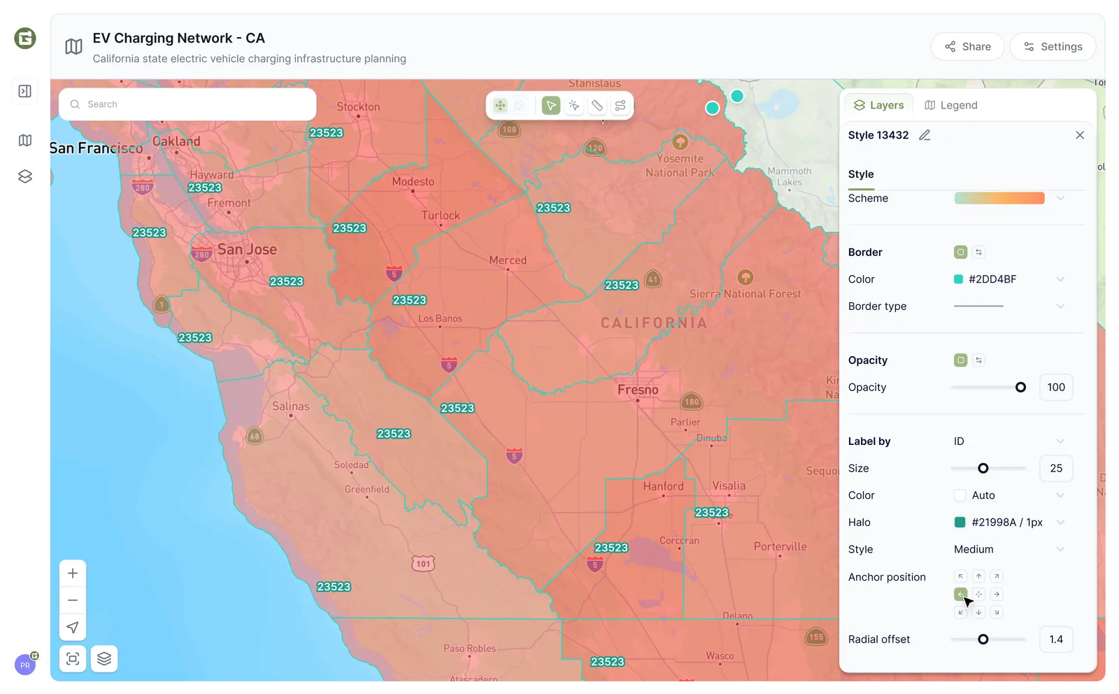Choropleth map — value by county