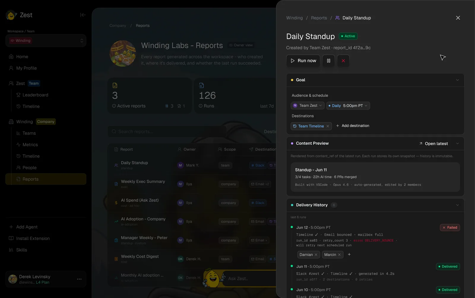 Report detail — daily standup